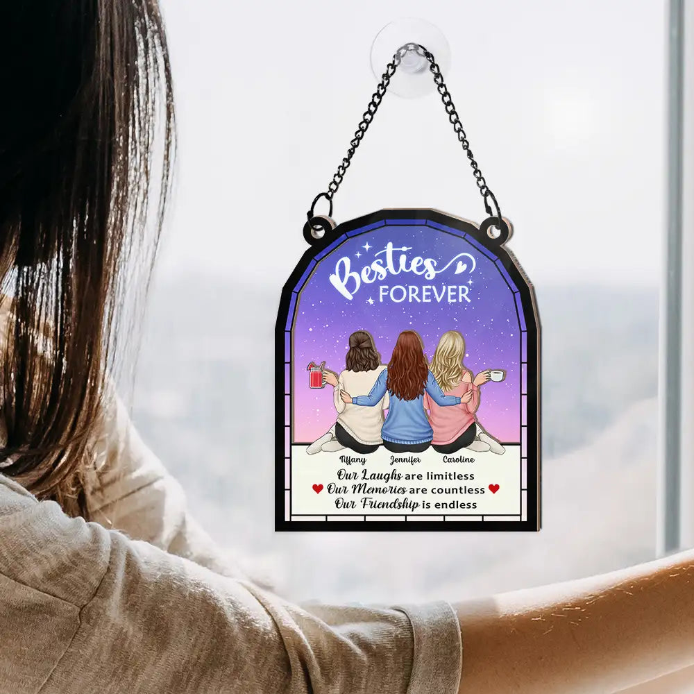 Gift For Bestie - Our Memories Are Countless Our Friendship Is Endless - Personalized Window Hanging Suncatcher Ornament