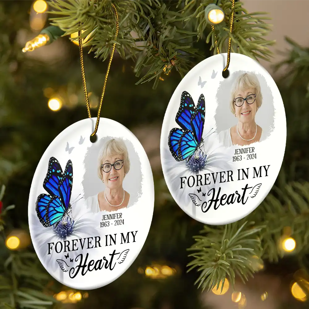 Custom Photo Butterfly I'm Always With You - Personalized Circle Ceramic Ornament