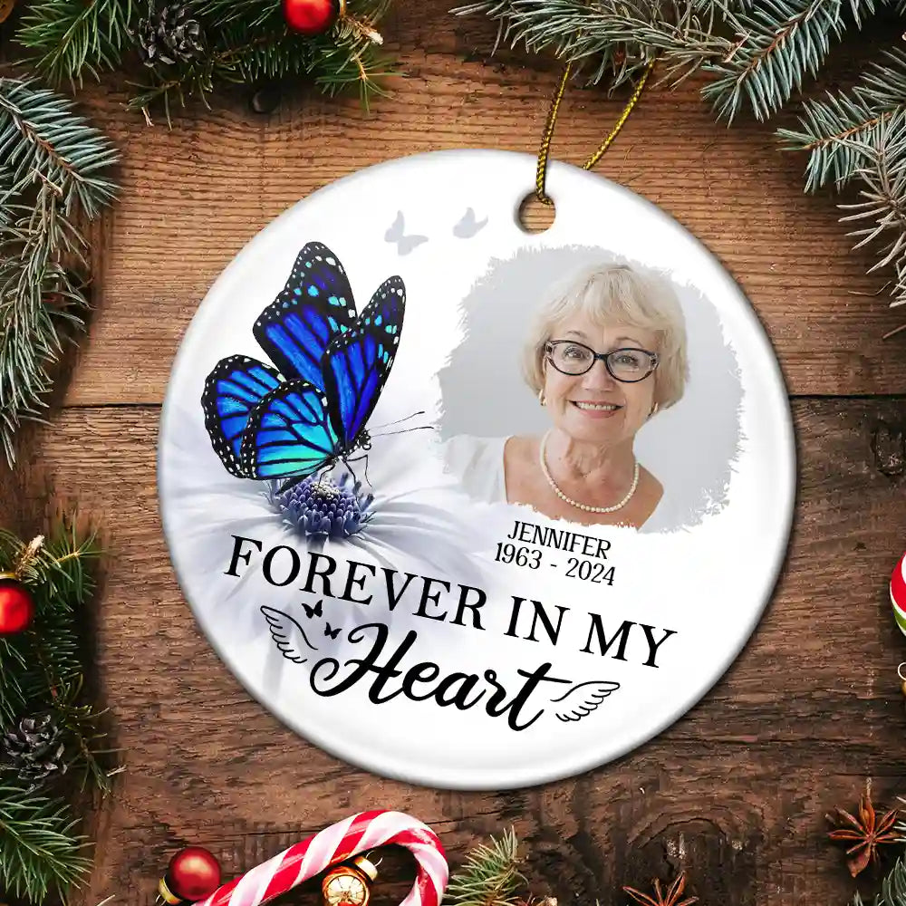 Custom Photo Butterfly I'm Always With You - Personalized Circle Ceramic Ornament