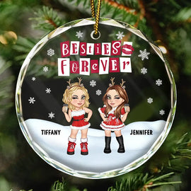 Bestie, Gift For Bestie - Besties Forever BFF Christmas - Personalized Circle Glass Ornament