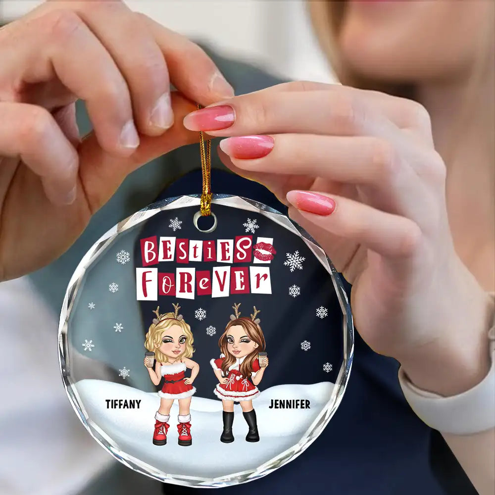 Bestie, Gift For Bestie - Besties Forever BFF Christmas - Personalized Circle Glass Ornament