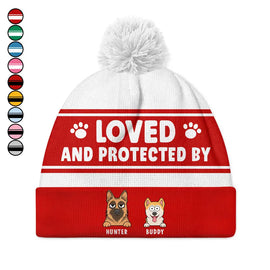 Gift For Kids, Dog Lovers - Loved & Protected By Dog - Personalized Bobble Beanie Hat