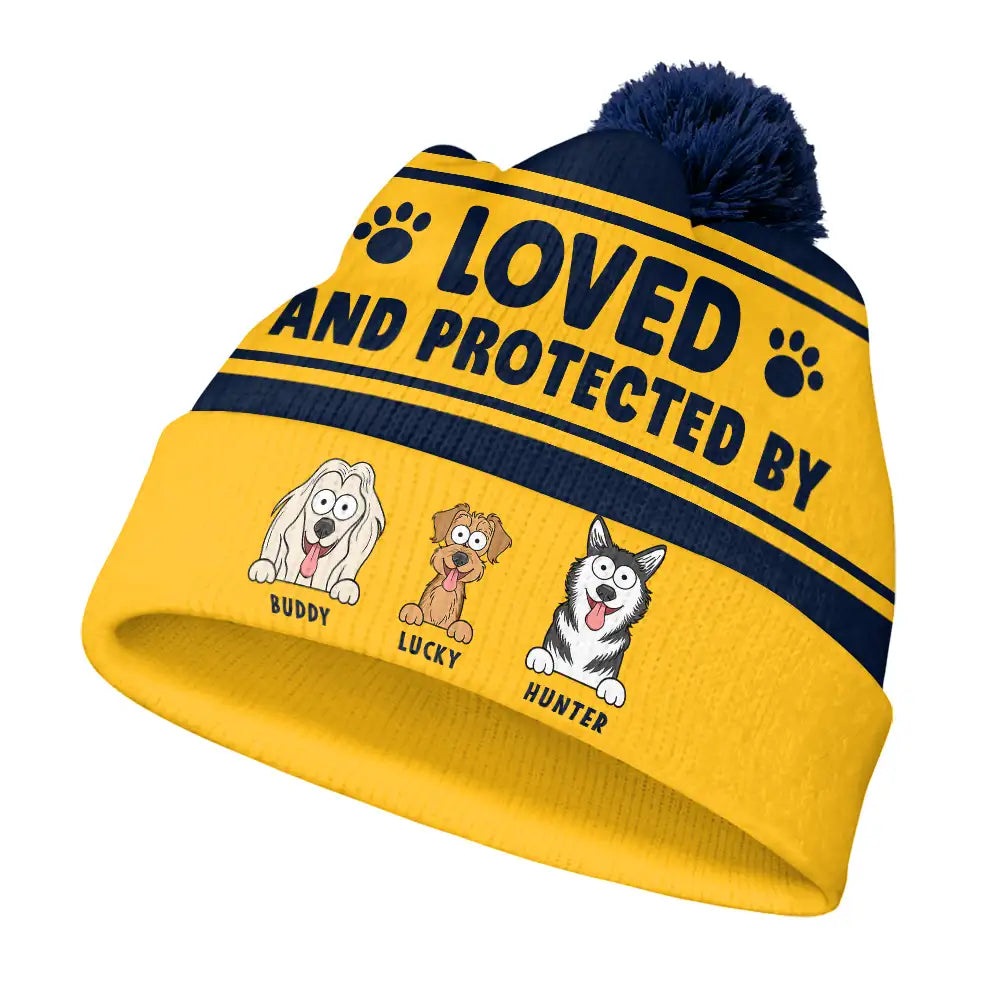 Gift For Kids, Dog Lovers - Loved & Protected By Dog - Personalized Bobble Beanie Hat