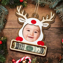 Gift For Kids - Custom Photo Christmas Reindeer - Personalized 2-Layered Wooden Ornament, Money Holder Ornament