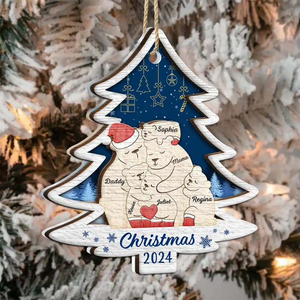 Christmas,Family,Love - Christmas Bear Family - Personalized 2-Layered Mix Ornament