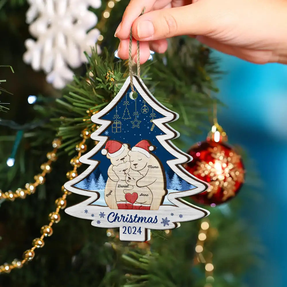 Christmas,Family,Love - Christmas Bear Family - Personalized 2-Layered Mix Ornament