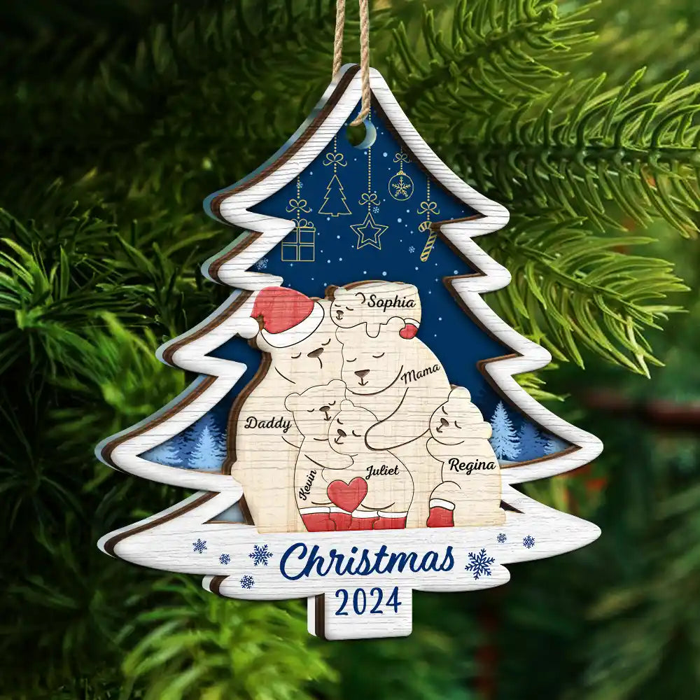 Christmas,Family,Love - Christmas Bear Family - Personalized 2-Layered Mix Ornament