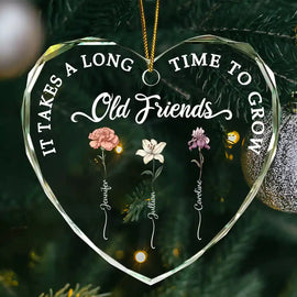 Gift For Bestie - Birth Flower Grow An Old Friend - Personalized Glass Ornament