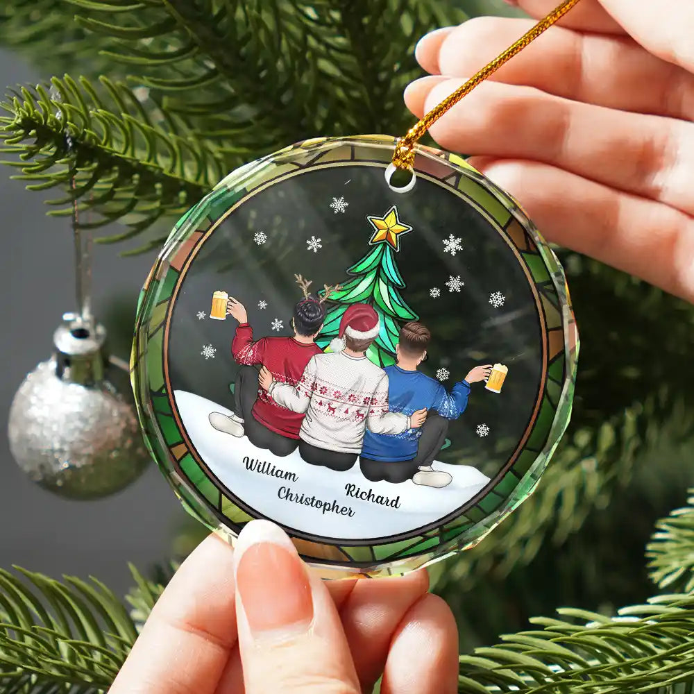 Gift For Bestie, Gift For Sisters, Gift For Brothers - Besties Sisters Brothers By Your Side - Personalized Circle Glass Ornament