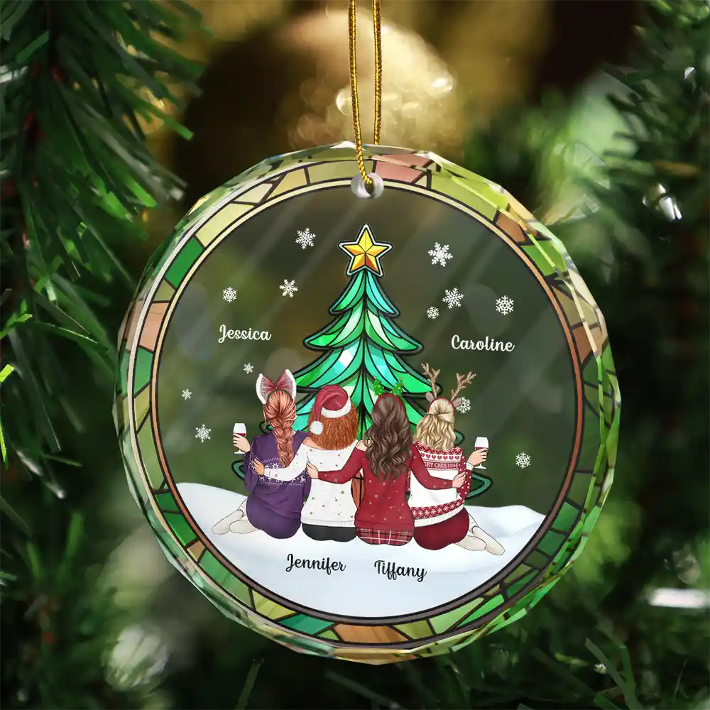 Gift For Bestie, Gift For Sisters, Gift For Brothers - Besties Sisters Brothers By Your Side - Personalized Circle Glass Ornament