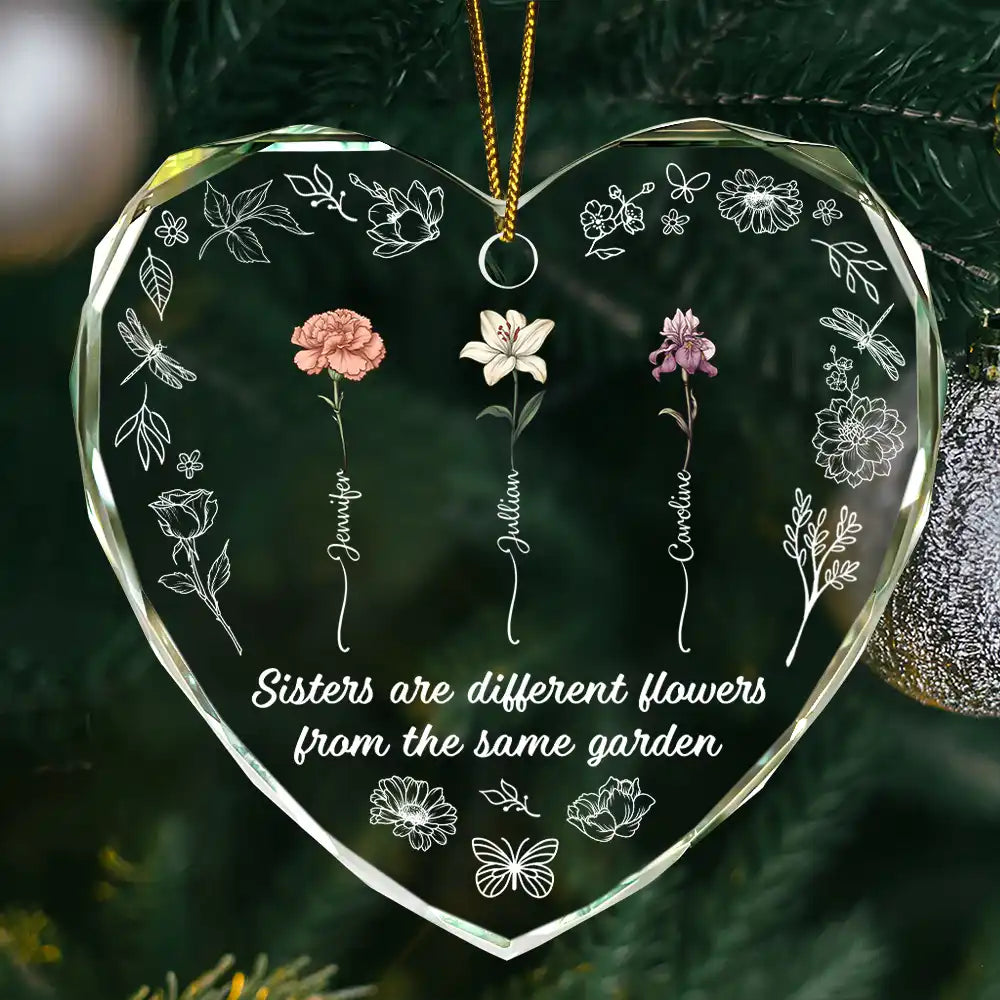 Gift For Sisters,Love,Christmas - Birth Flower Sisters Are Different Flowers - Personalized Glass Ornament