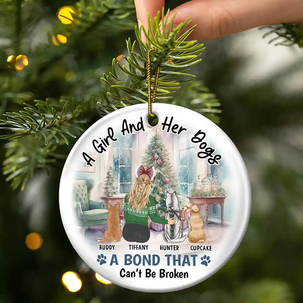 Dog Lovers,Dog Mom,Dog Dad - A Girl & Her Dog A Bond That Can't Be Broken - Personalized Circle Ceramic Ornament