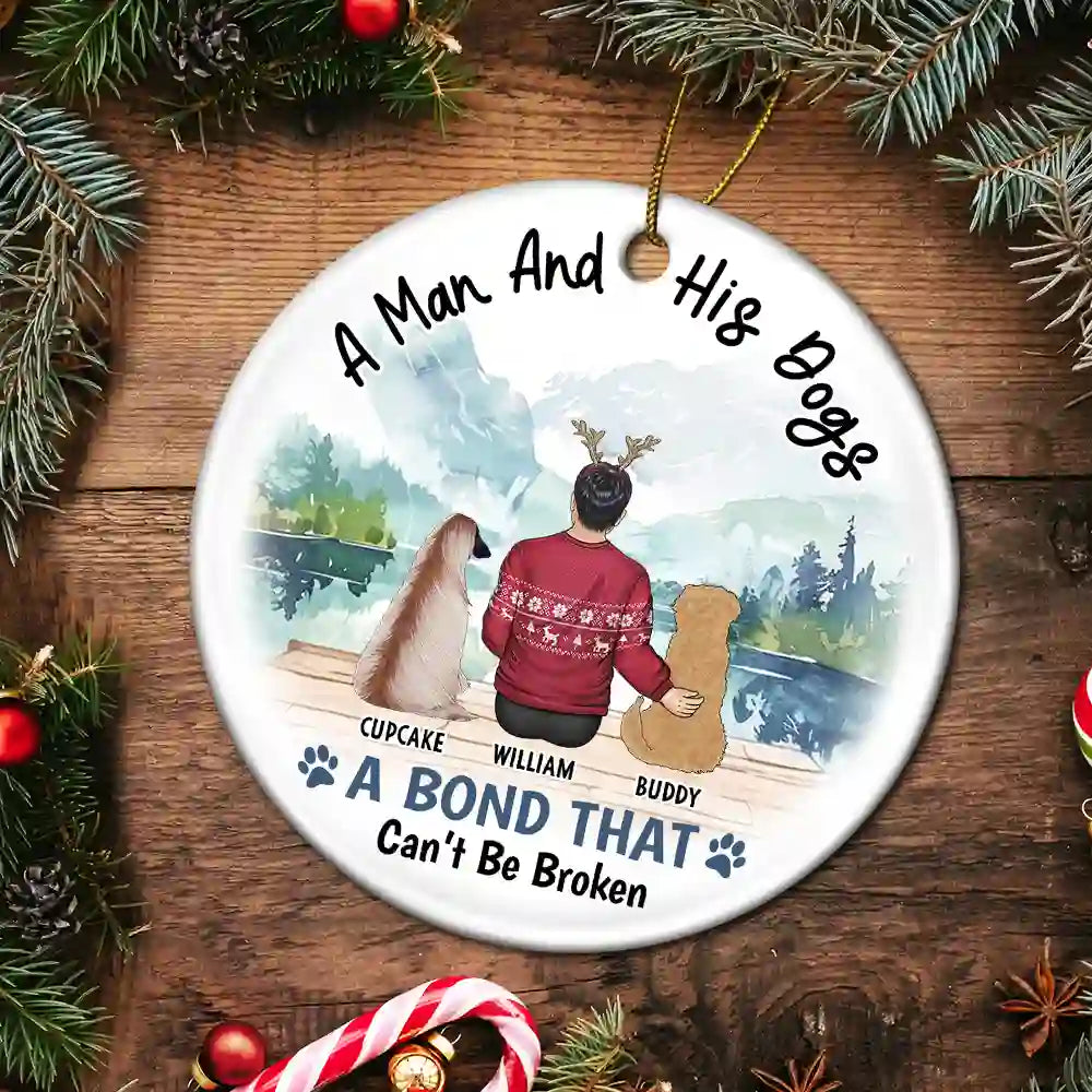 Dog Lovers,Dog Mom,Dog Dad - A Girl & Her Dog A Bond That Can't Be Broken - Personalized Circle Ceramic Ornament