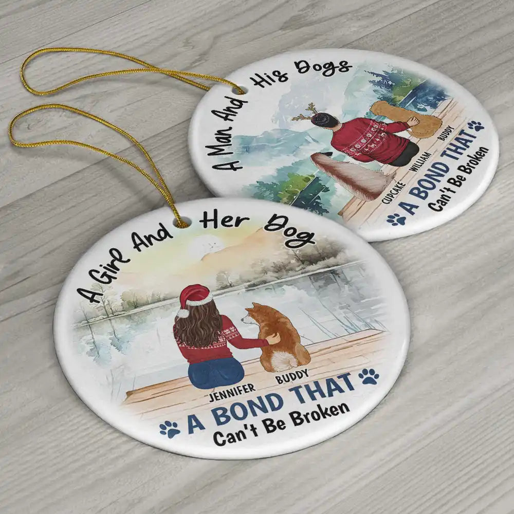 Dog Lovers,Dog Mom,Dog Dad - A Girl & Her Dog A Bond That Can't Be Broken - Personalized Circle Ceramic Ornament