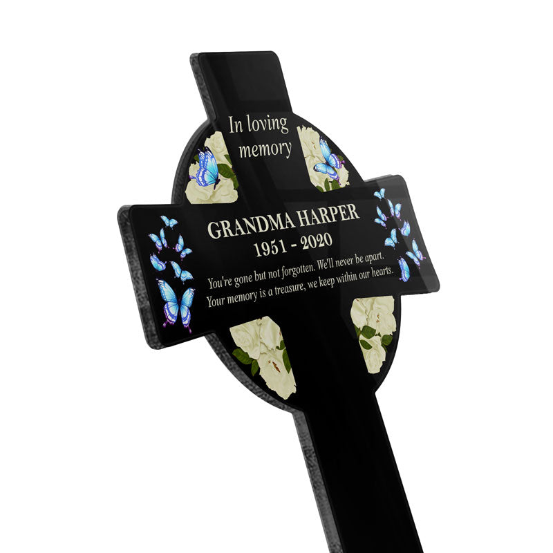 Gone But Not Forgotten - Memorial Gift - Personalized Custom Cross Acrylic Plaque Stake