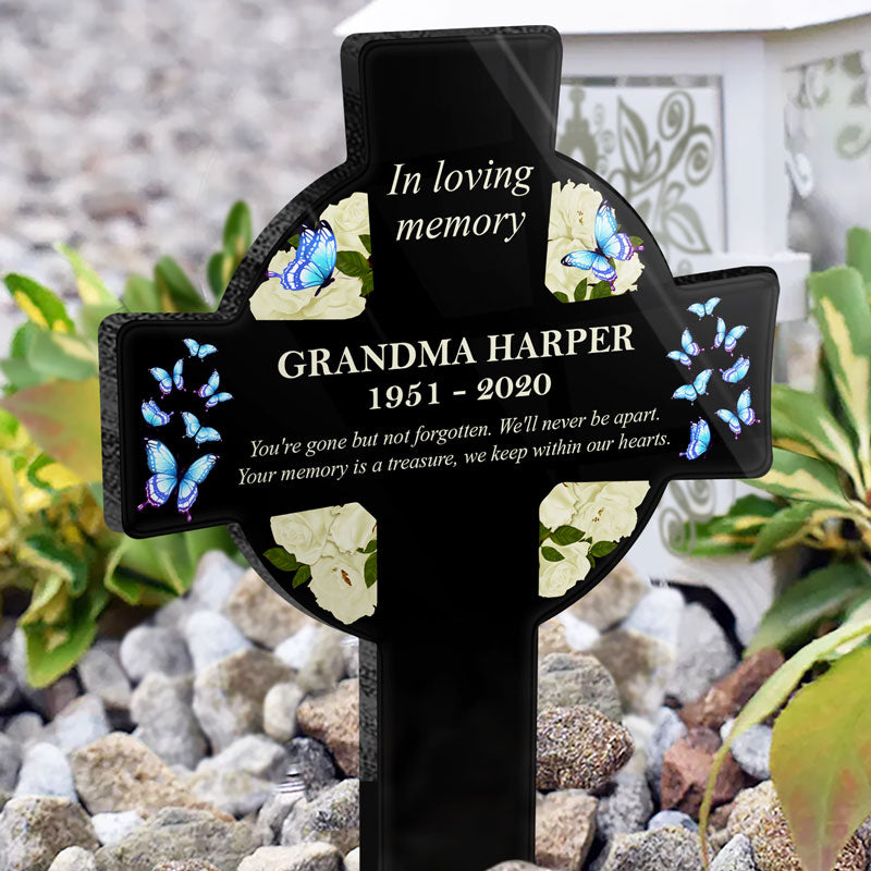 Gone But Not Forgotten - Memorial Gift - Personalized Custom Cross Acrylic Plaque Stake