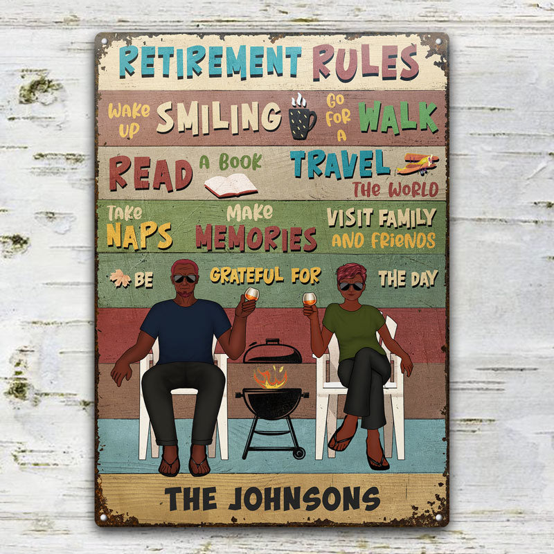 Retirement Rules - Gift For Couples - Personalized Custom Classic Metal Signs