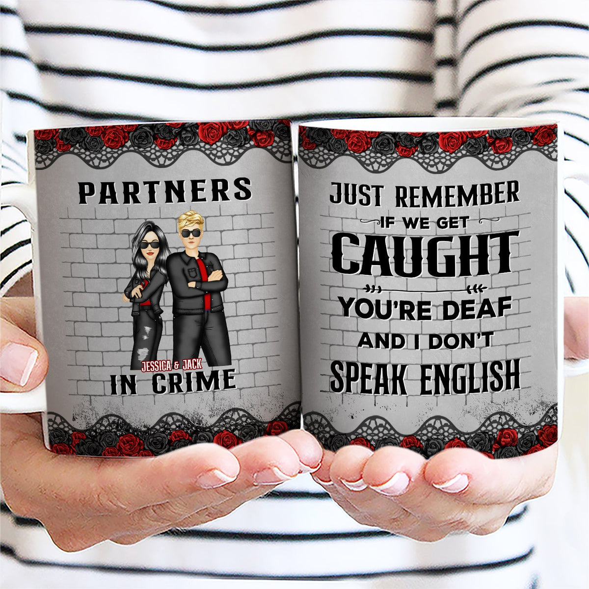 Bestie Partners In Crime If We Get Caught Black Ver - Gift For Besties - Personalized Custom White Edge-to-Edge Mug