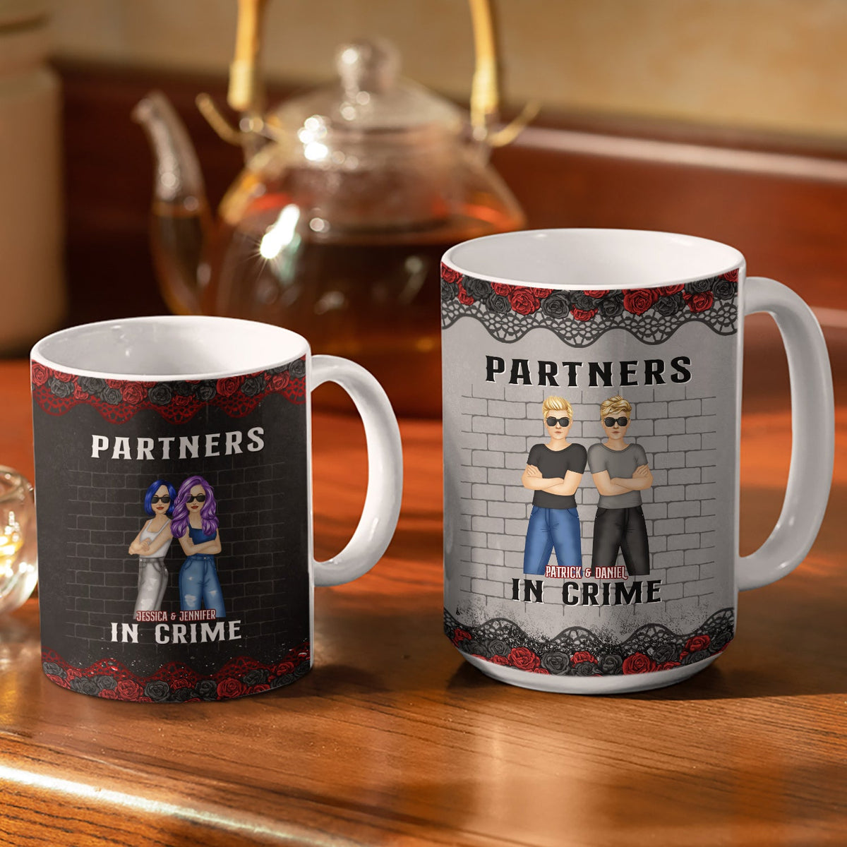 Bestie Partners In Crime If We Get Caught Black Ver - Gift For Besties - Personalized Custom White Edge-to-Edge Mug