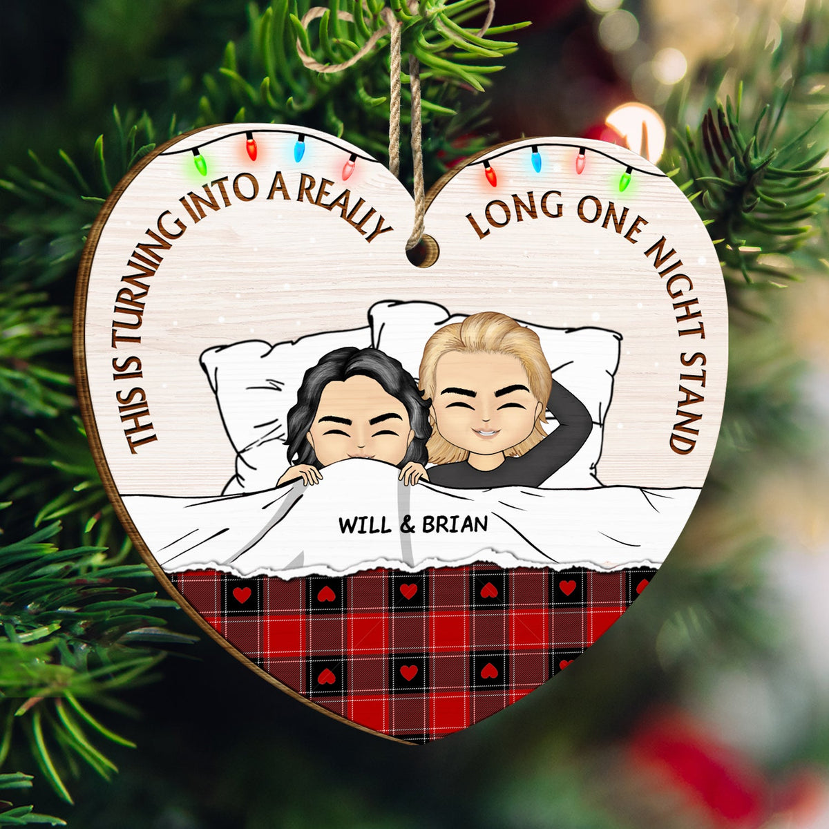 Christmas Couple Turning Into A Really Long One Night Stand - Gift For Couples - Personalized Custom Shaped Wooden Ornament