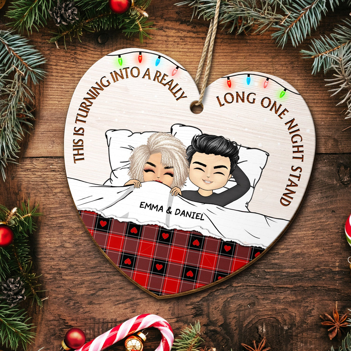 Christmas Couple Turning Into A Really Long One Night Stand - Gift For Couples - Personalized Custom Shaped Wooden Ornament