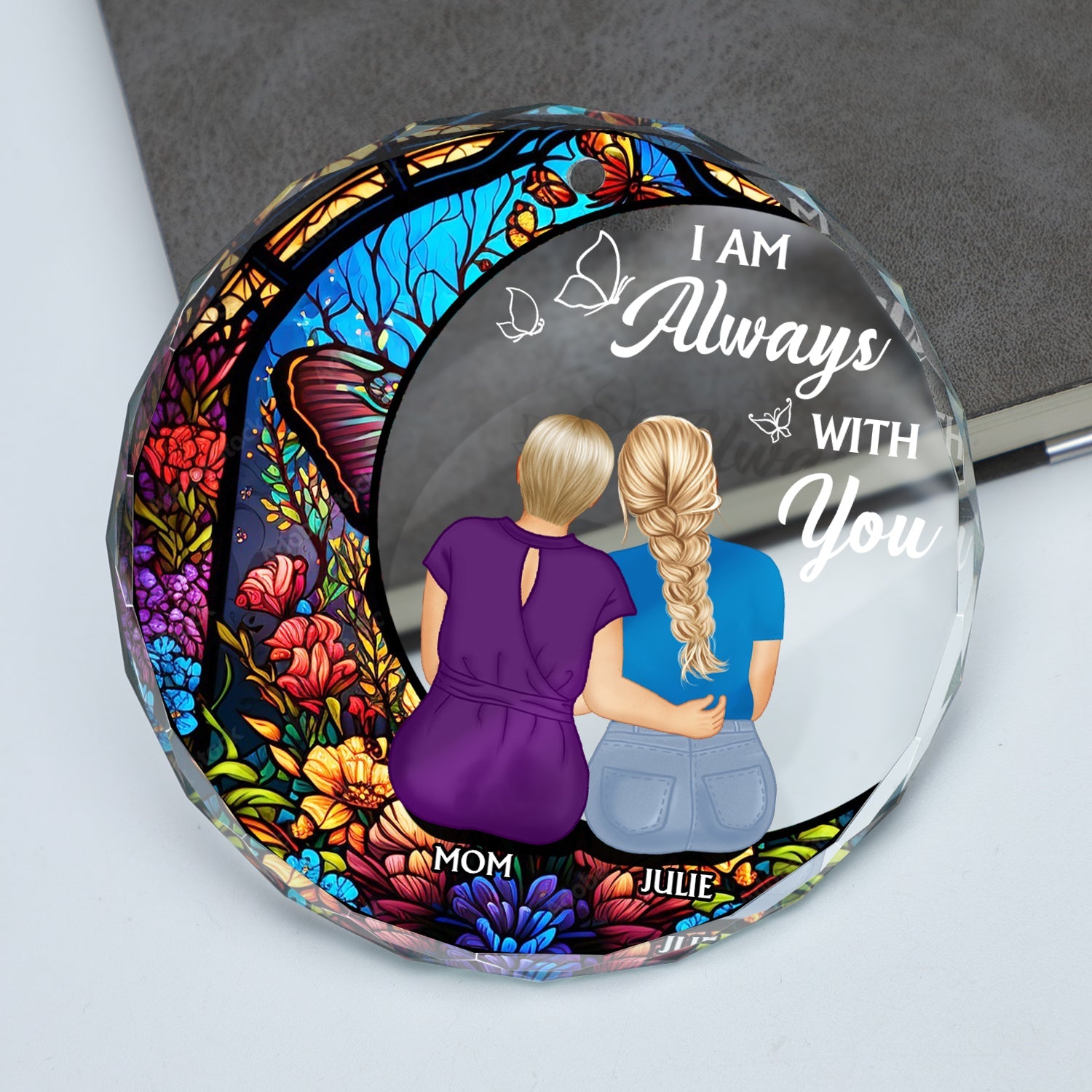 Always With You Mother Daughter - Christmas Memorial Gift - Personalized Circle Glass Ornament