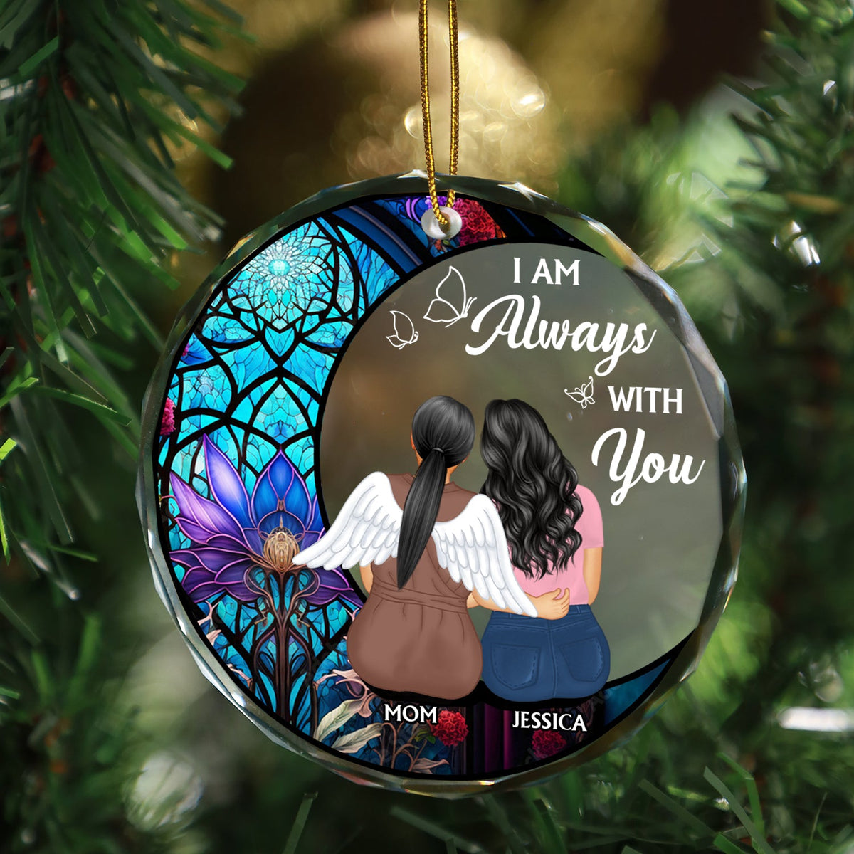 Always With You Mother Daughter - Christmas Memorial Gift - Personalized Circle Glass Ornament