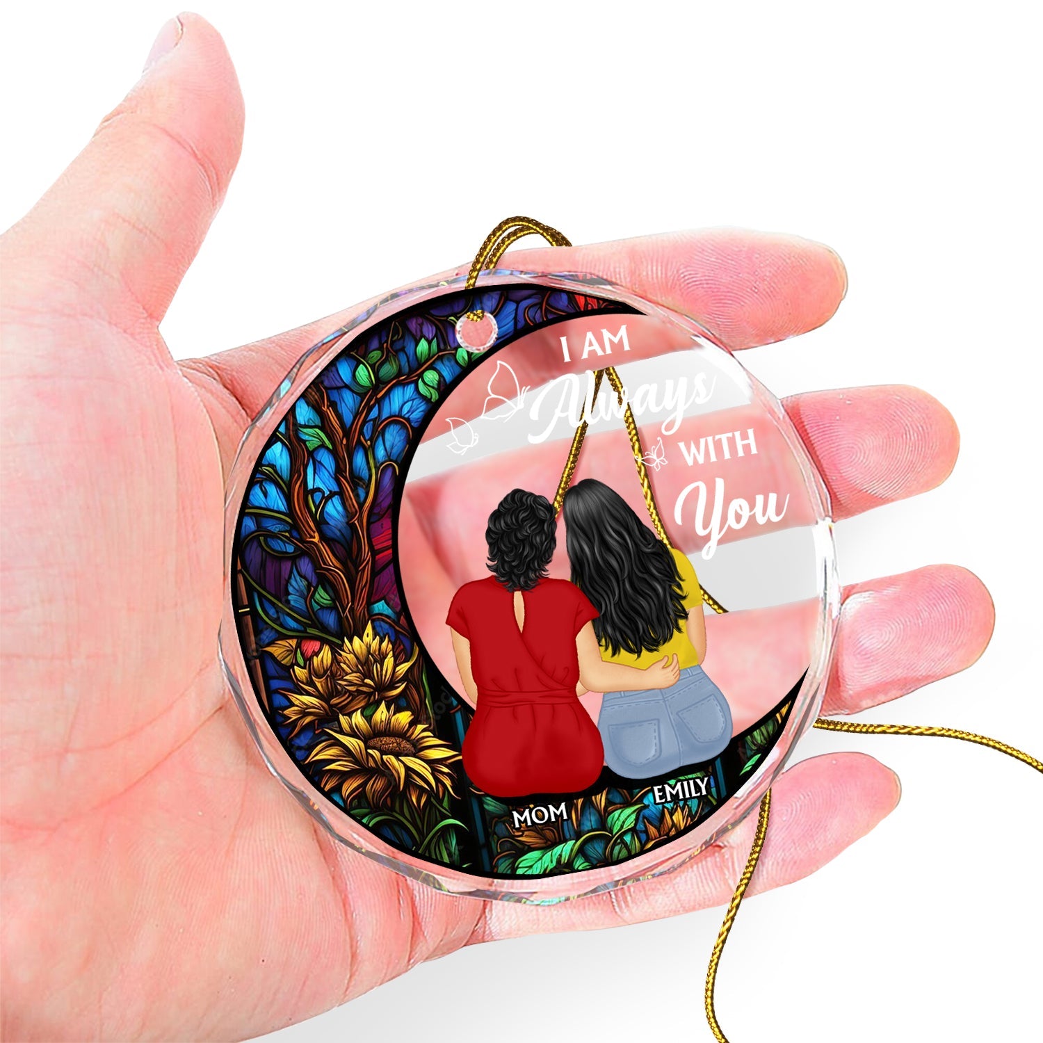 Always With You Mother Daughter - Christmas Memorial Gift - Personalized Circle Glass Ornament