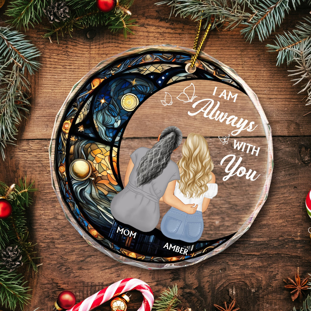 Always With You Mother Daughter - Christmas Memorial Gift - Personalized Circle Glass Ornament