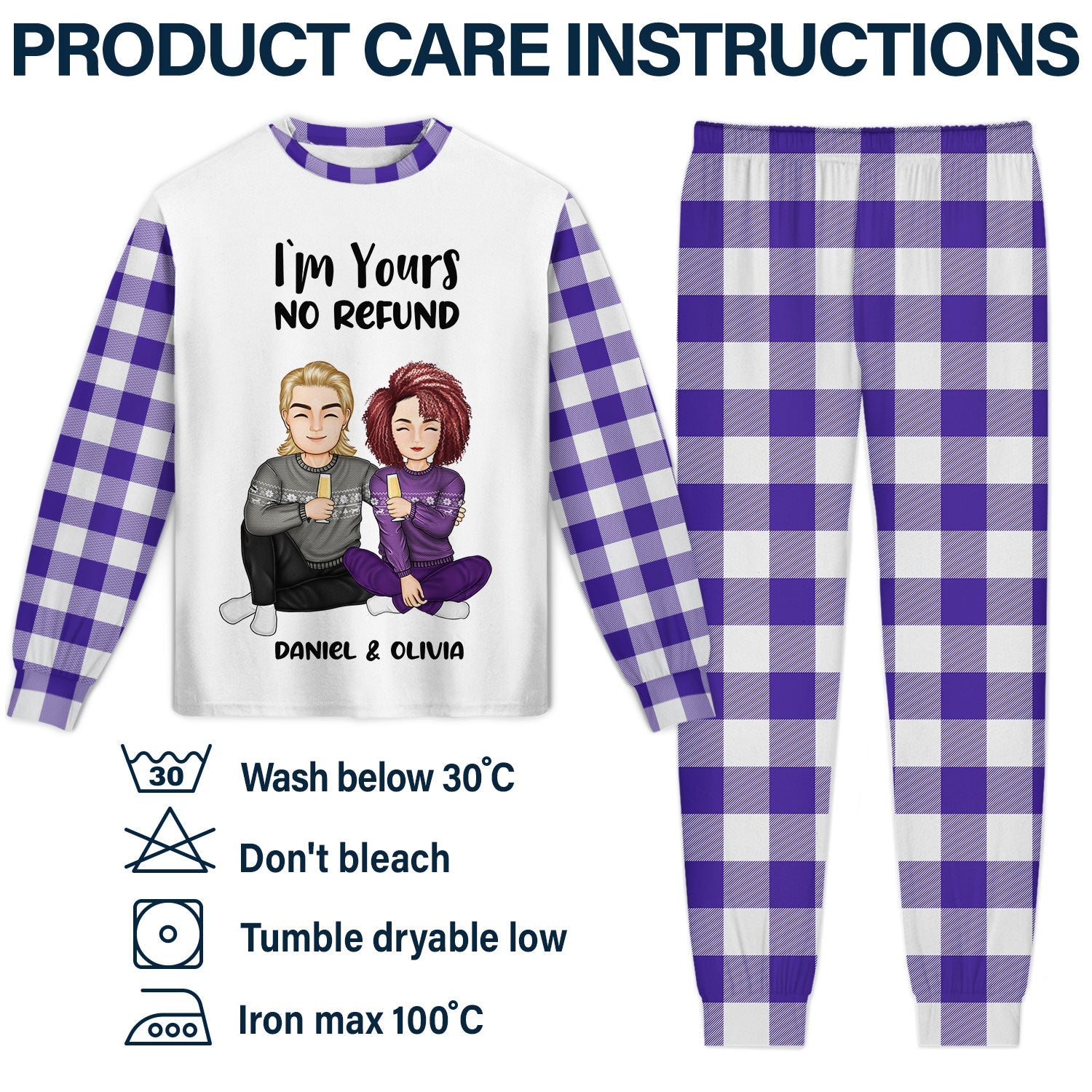 Christmas Couple I'm Yours No Refund - Gift For Couples - Personalized Unisex Pajamas Set