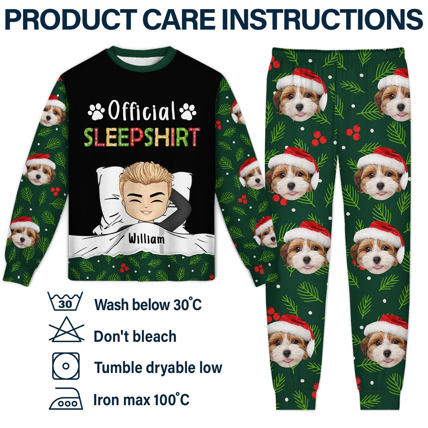 Custom Photo Pet Face Official Sleepshirt - Gift For Pet Lovers - Personalized Unisex Pajamas Set