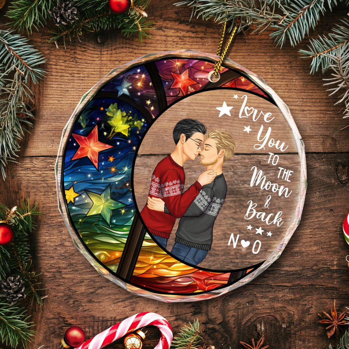 Moon & Back - Christmas Gift For Couples - Personalized Circle Glass Ornament