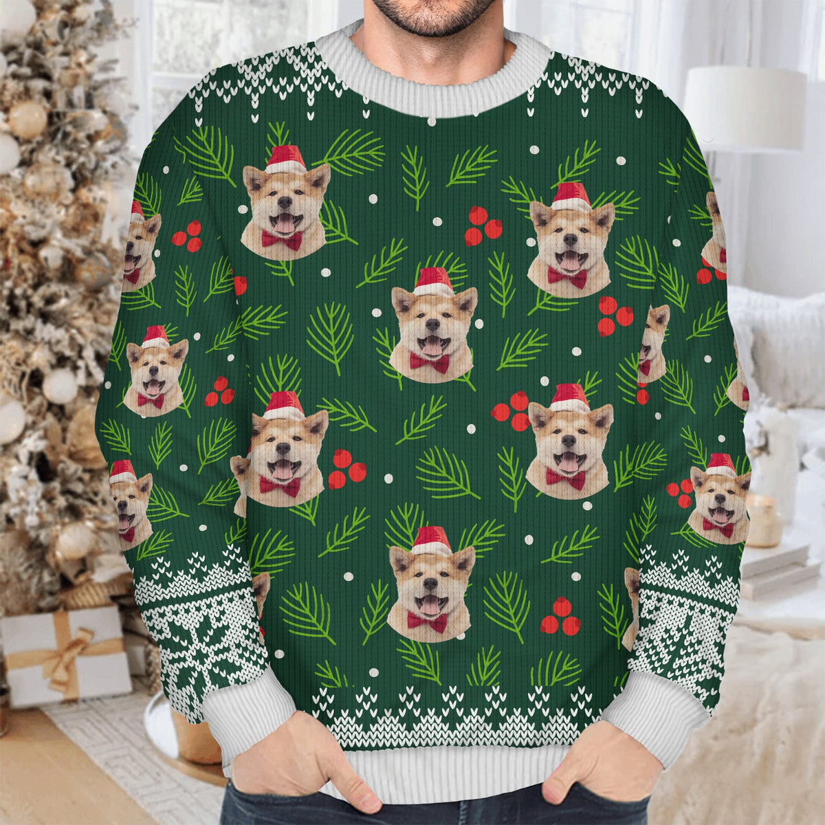 Custom Photo Family Dog Cat Face - Christmas Gift For Pet Lovers, Family Members - Personalized Unisex Ugly Sweater