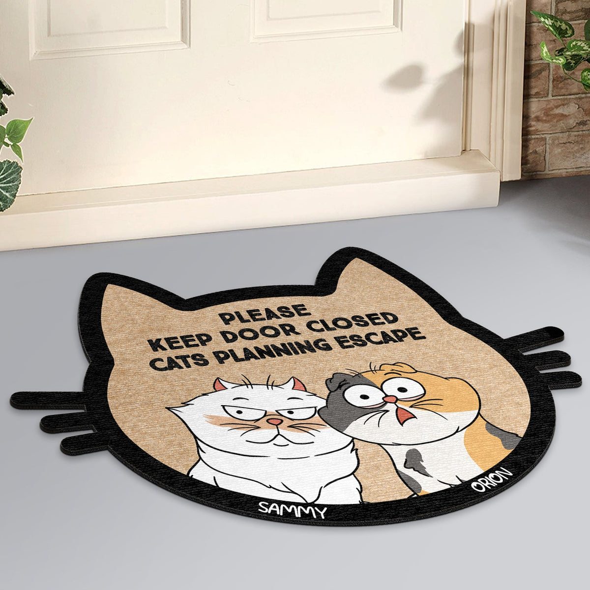 Cats Planning Escape - Gift For Cat Lovers - Personalized Custom Shaped Doormat