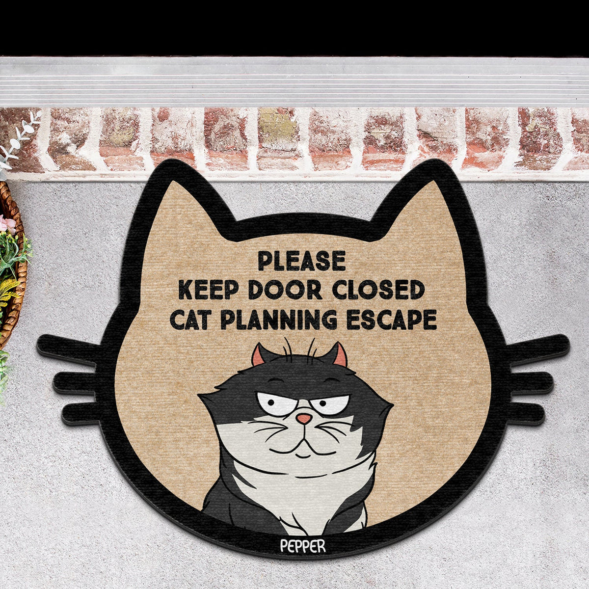 Cats Planning Escape - Gift For Cat Lovers - Personalized Custom Shaped Doormat