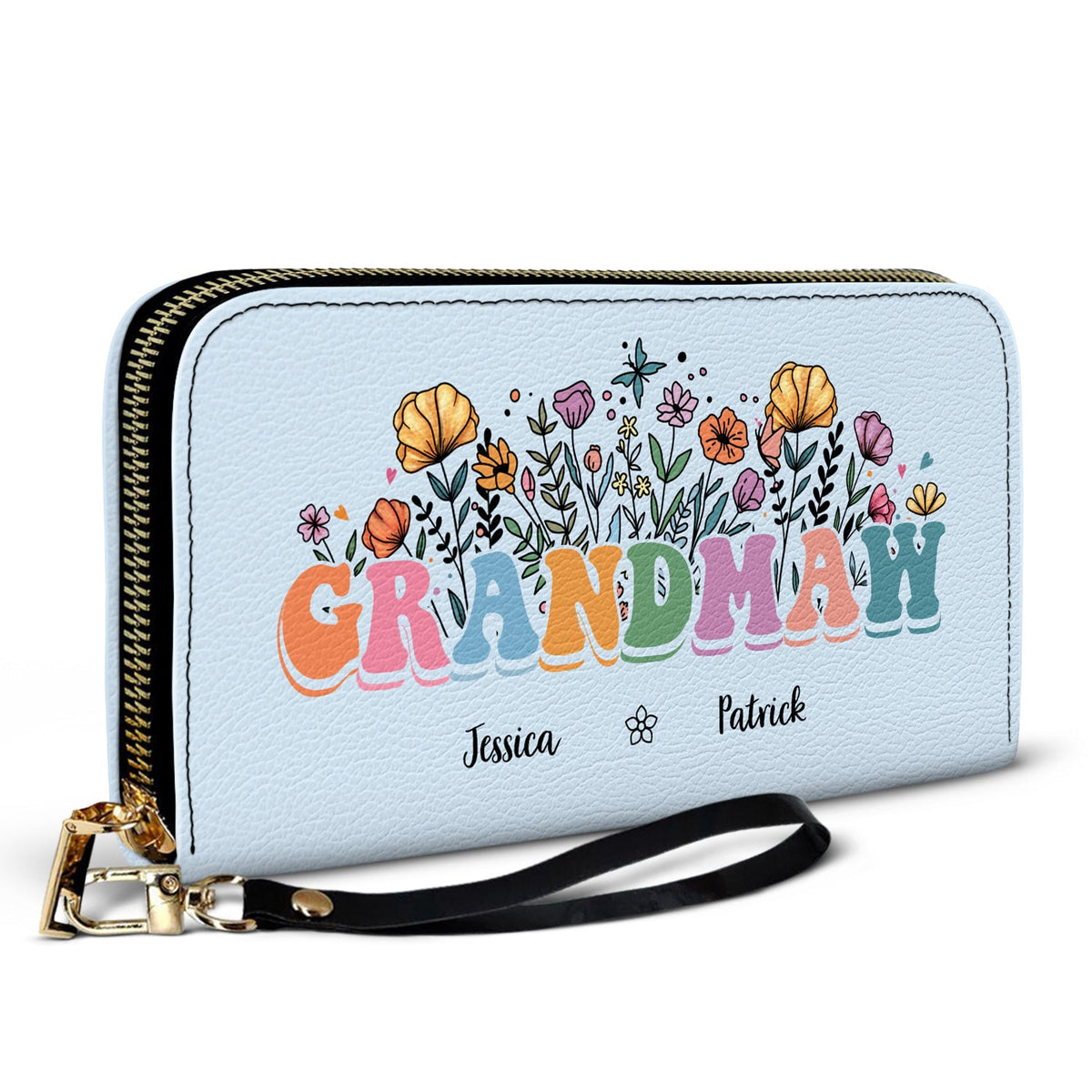 Mom Grandma Floral - Gift For Mother, Grandmother - Personalized Leather Long Wallet