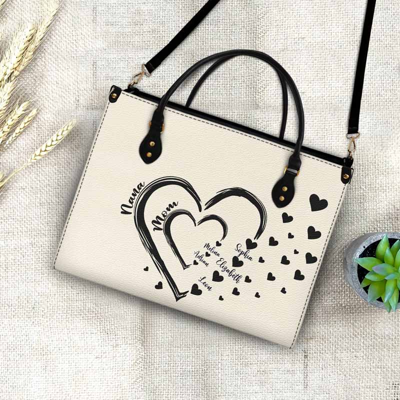 Mom's Grandma's Sweethearts - Gift For Mother, Grandmother - Personalized Leather Bag