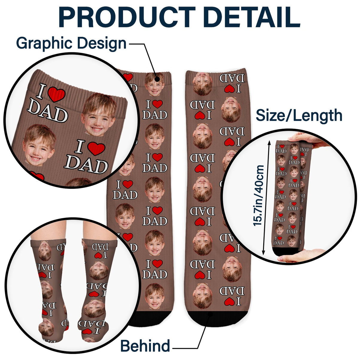 Custom Photo I Love Dad - Gift For Father - Personalized Socks