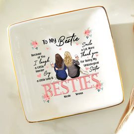 Besties Because Of You I Laugh A Little Harder Friendship - Personalized Ring Dish