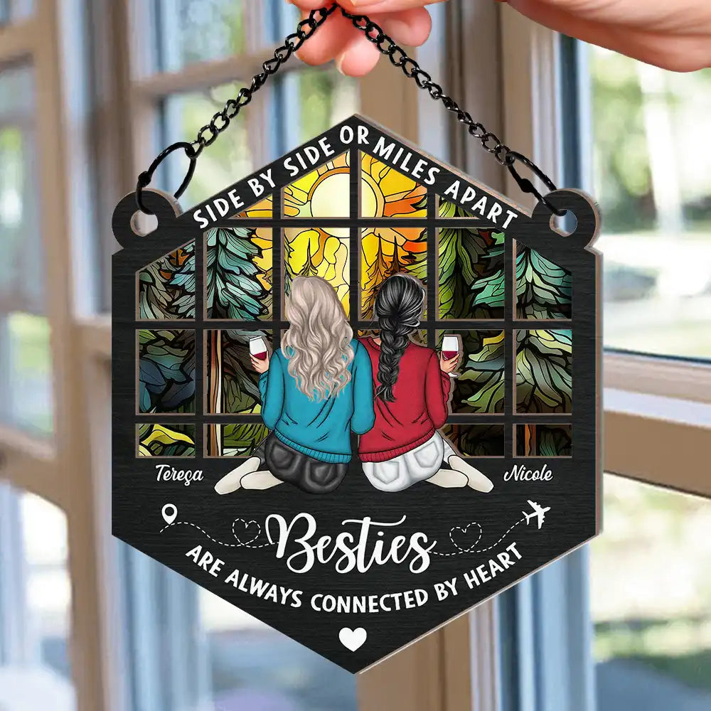 Sisters Are Always Connected - Personalized Window Hanging Suncatcher Ornament