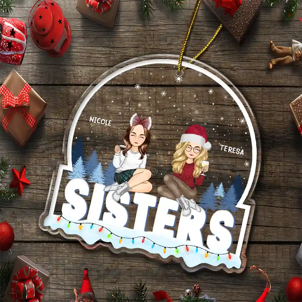 Friends Besties Sisters Sitting Together - Personalized Custom Shaped Acrylic Ornament