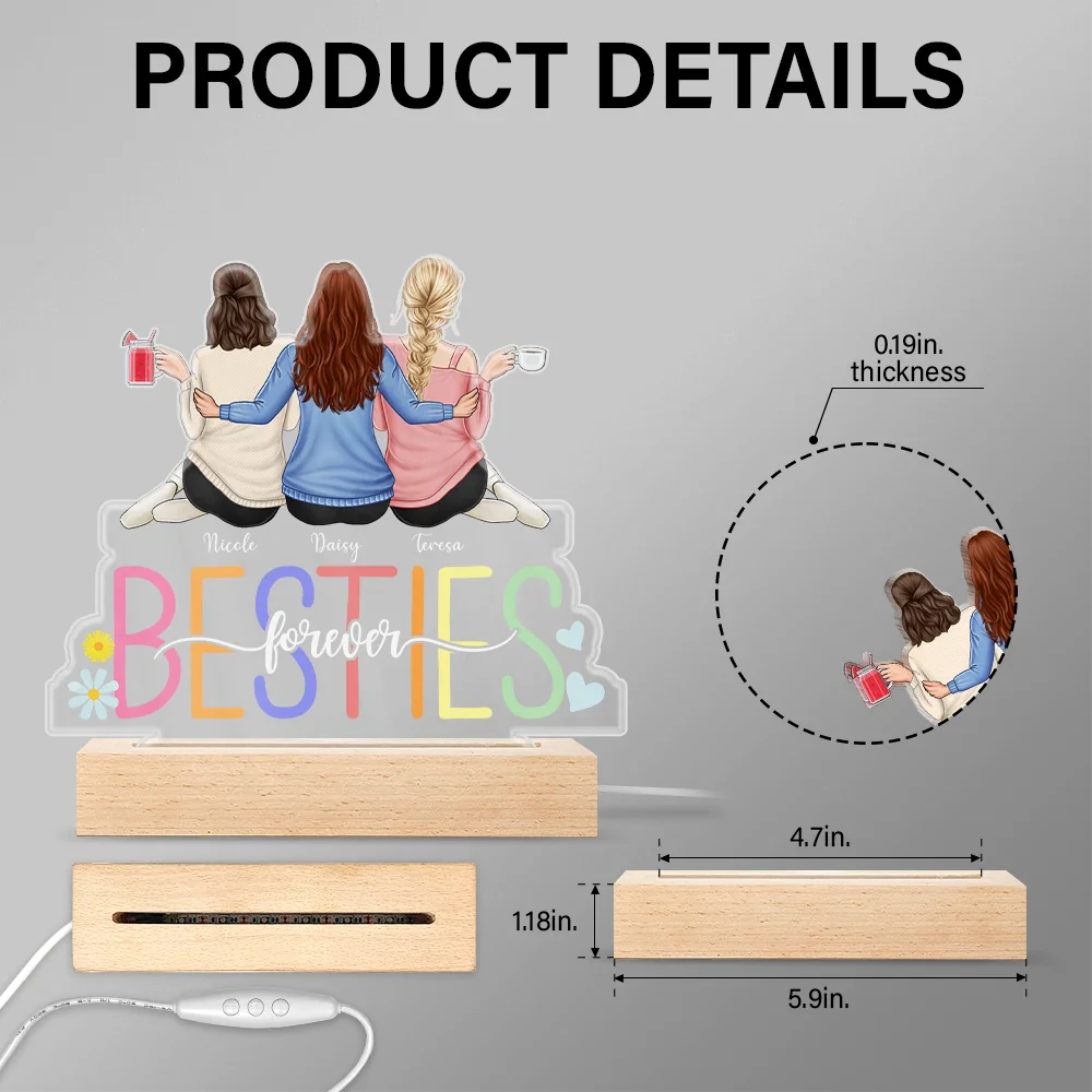 Besties Sisters Sitting Together - Personalized 3D Led Light Wooden Base