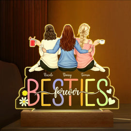 Besties Sisters Sitting Together - Personalized 3D Led Light Wooden Base