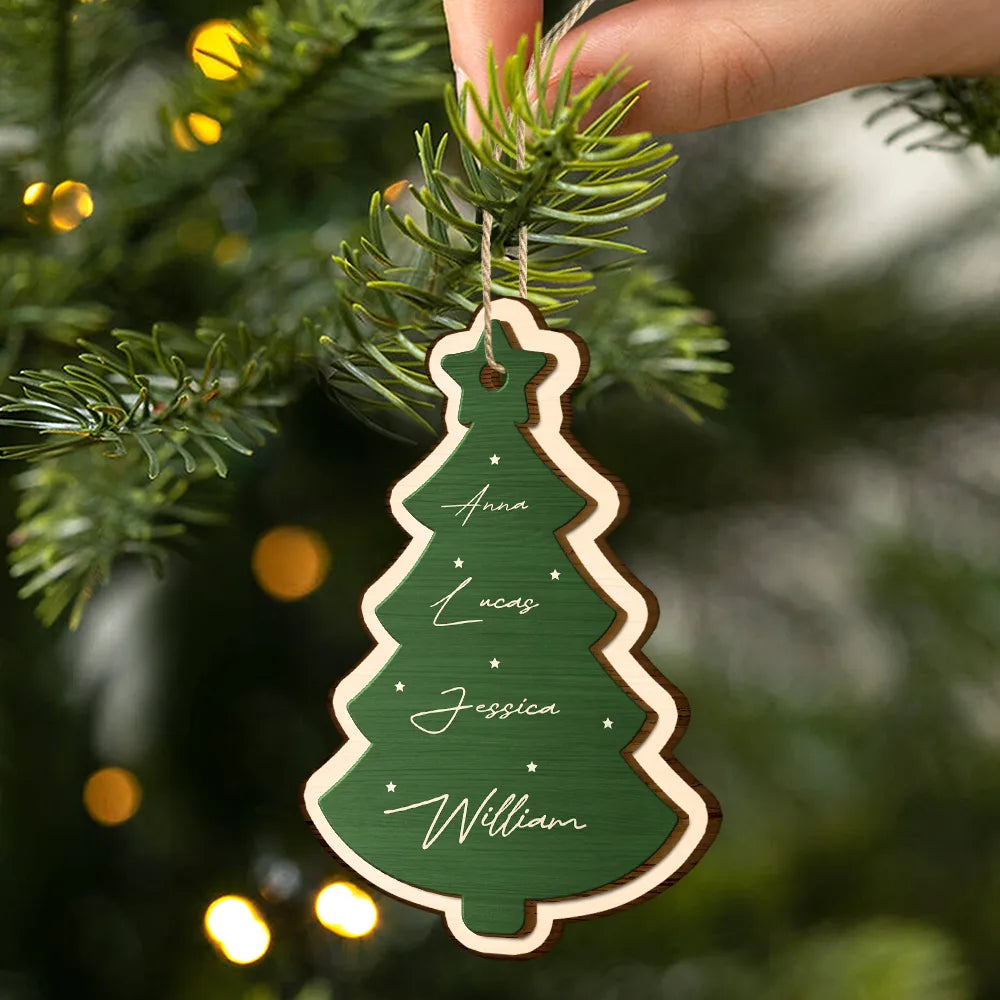 Family Bestie Coworker Names Christmas Tree - Personalized 2-Layered Wooden Ornament