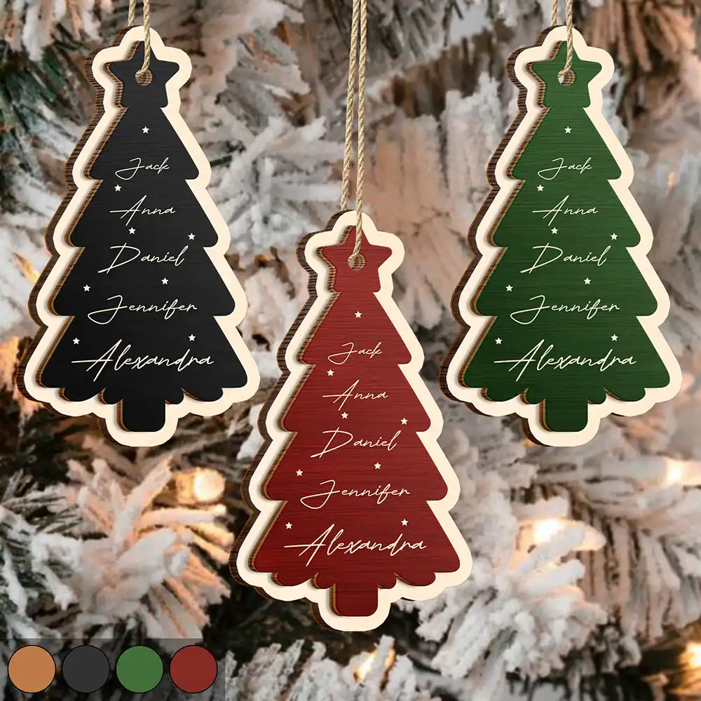 Family Bestie Coworker Names Christmas Tree - Personalized 2-Layered Wooden Ornament