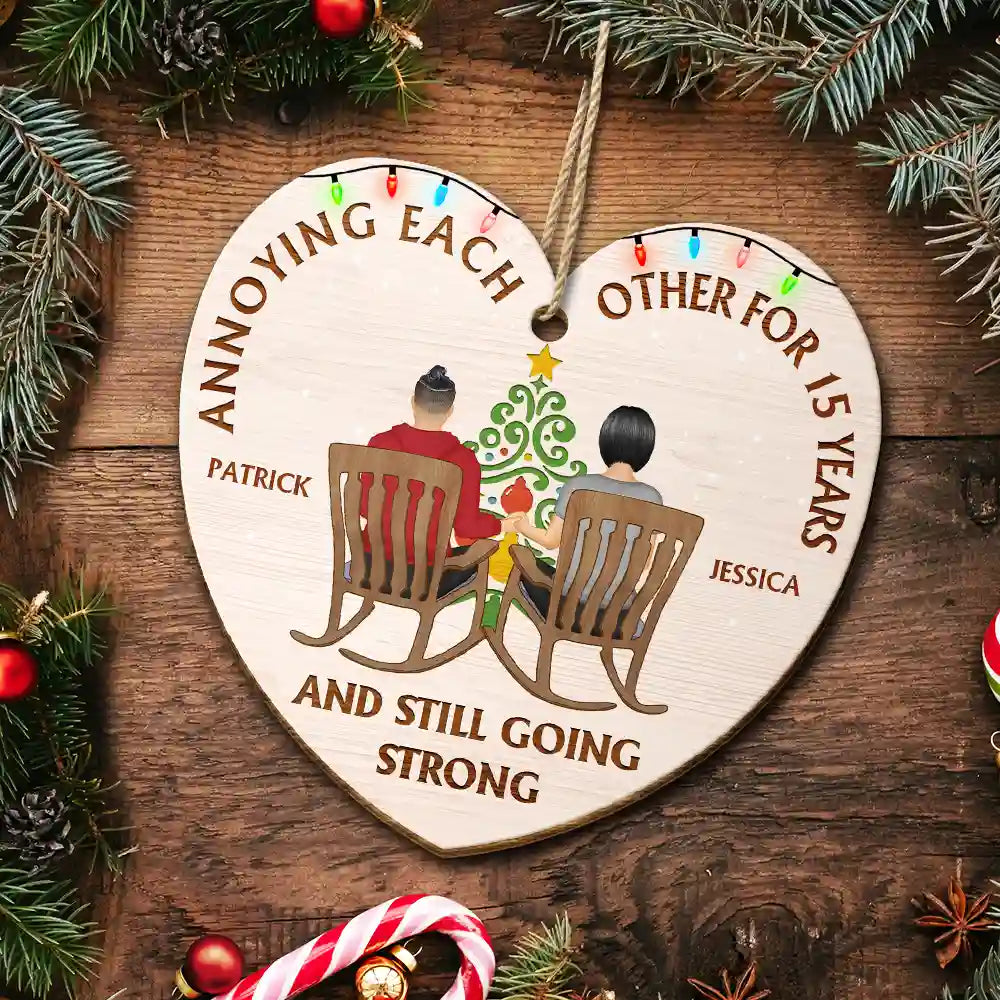 Annoying Each Other For Years Couple - Personalized Custom Shaped Wooden Ornament