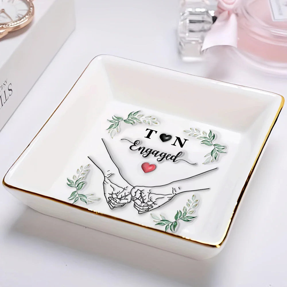 Gift For Couples - Couple Hand Sketch Together Since - 3D Inflated Effect Printed Dish, Personalized Ring Dish