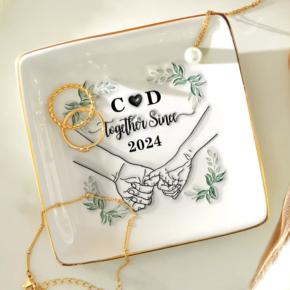 Gift For Couples - Couple Hand Sketch Together Since - 3D Inflated Effect Printed Dish, Personalized Ring Dish