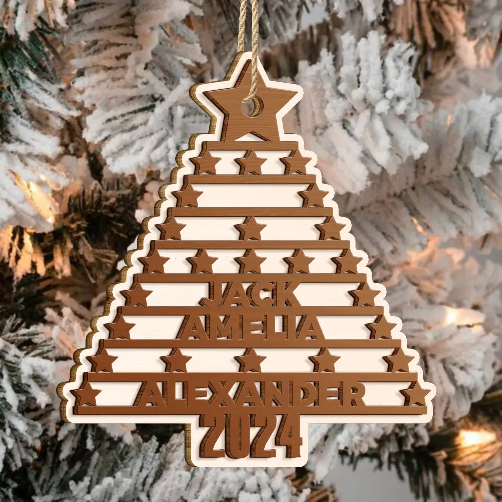 Family, Gift For Bestie - Christmas Tree Family Bestie Coworker Custom Name - Personalized 2-Layered Wooden Ornament