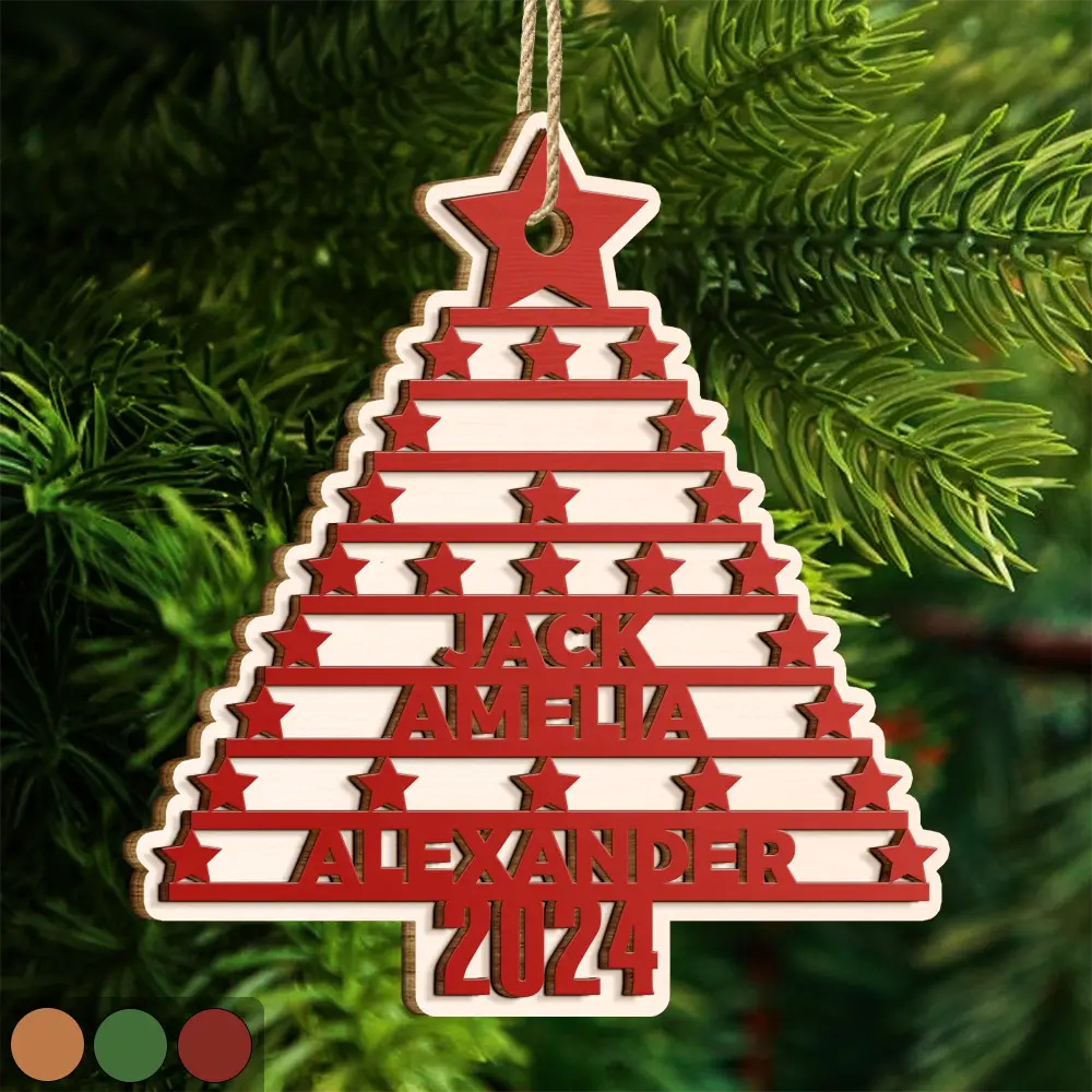 Family, Gift For Bestie - Christmas Tree Family Bestie Coworker Custom Name - Personalized 2-Layered Wooden Ornament